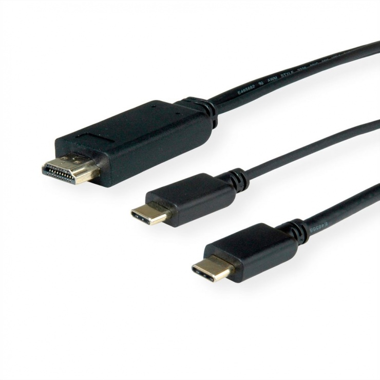 Imagine Cablu USB-C la HDMI 4K@60Hz cu alimentare USB-C T-T 2m Negru, Roline 11.04.5953